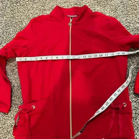 Susan Graver Red Long Sleeve Jogger Jacket Gold Hardware Size Medium - Picture 9 of 9
